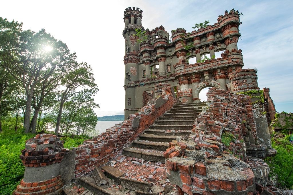 The ruins of Bannerman Castle on an island in the Hudson River. 