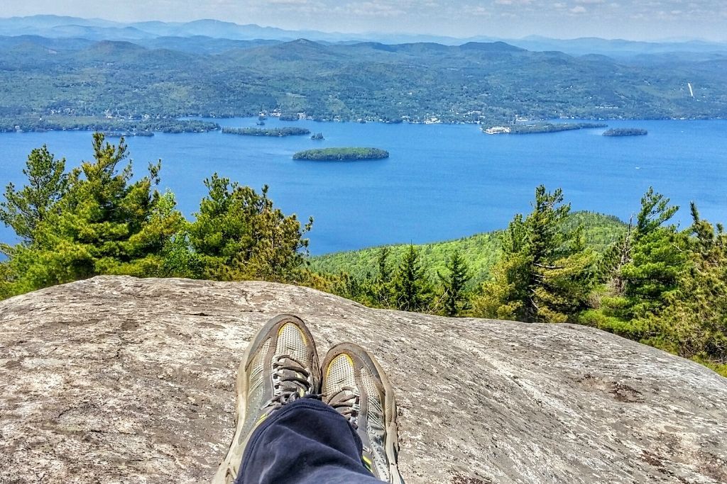 One of the best things to do in Lake George NY is climb to the top of Buck Mountain and get this aerial view of Lake George. 