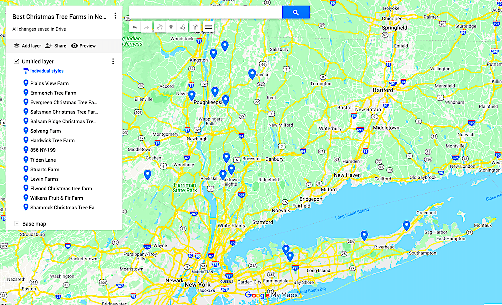 Map of the Best Christmas tree Farms in New York State