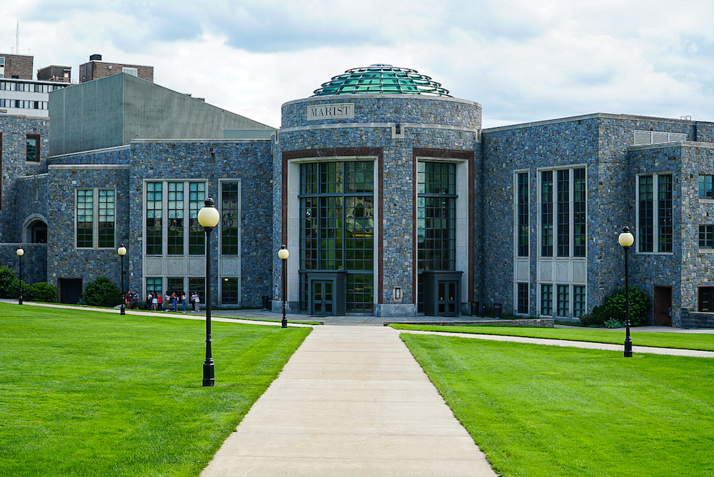 The stone front of the Marist college with its glass dome is one of the cool things to do in Poughkeepsie NY