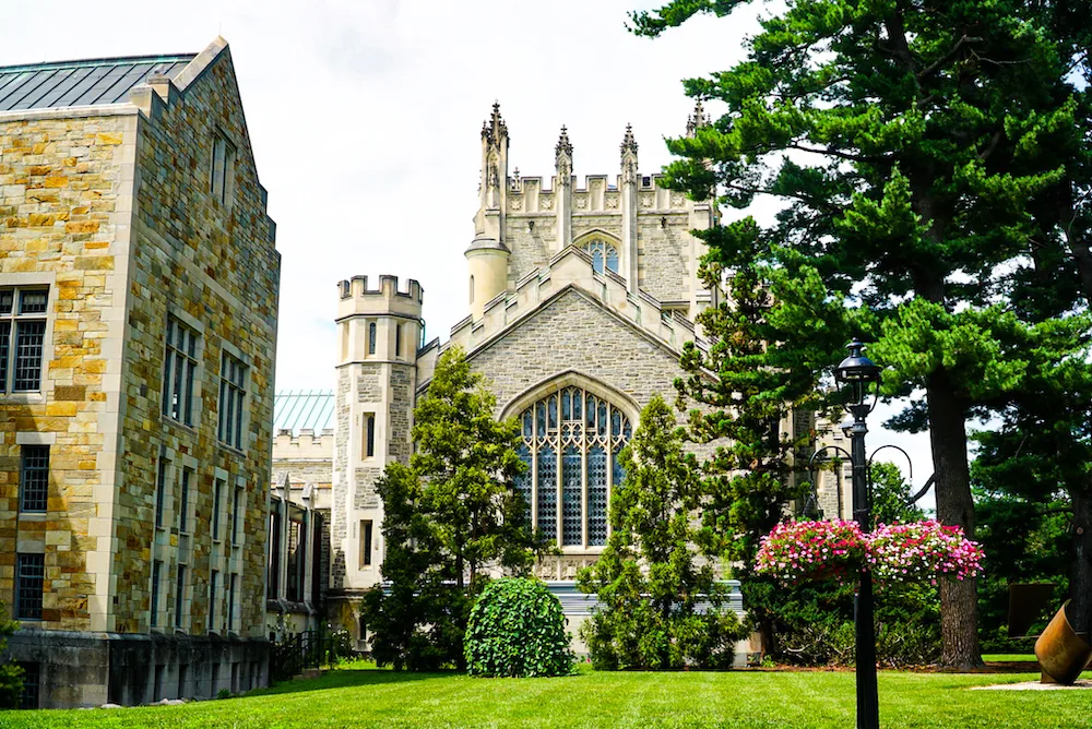 Some of the stunning stone buildings you'll find at Vassar College, one of the best things to do in Poughkeepsie NY.