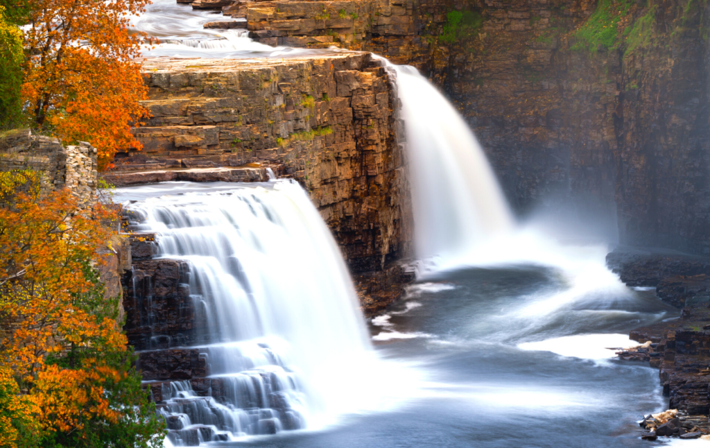 Aerial view fo Ausable Chasm in the fall.