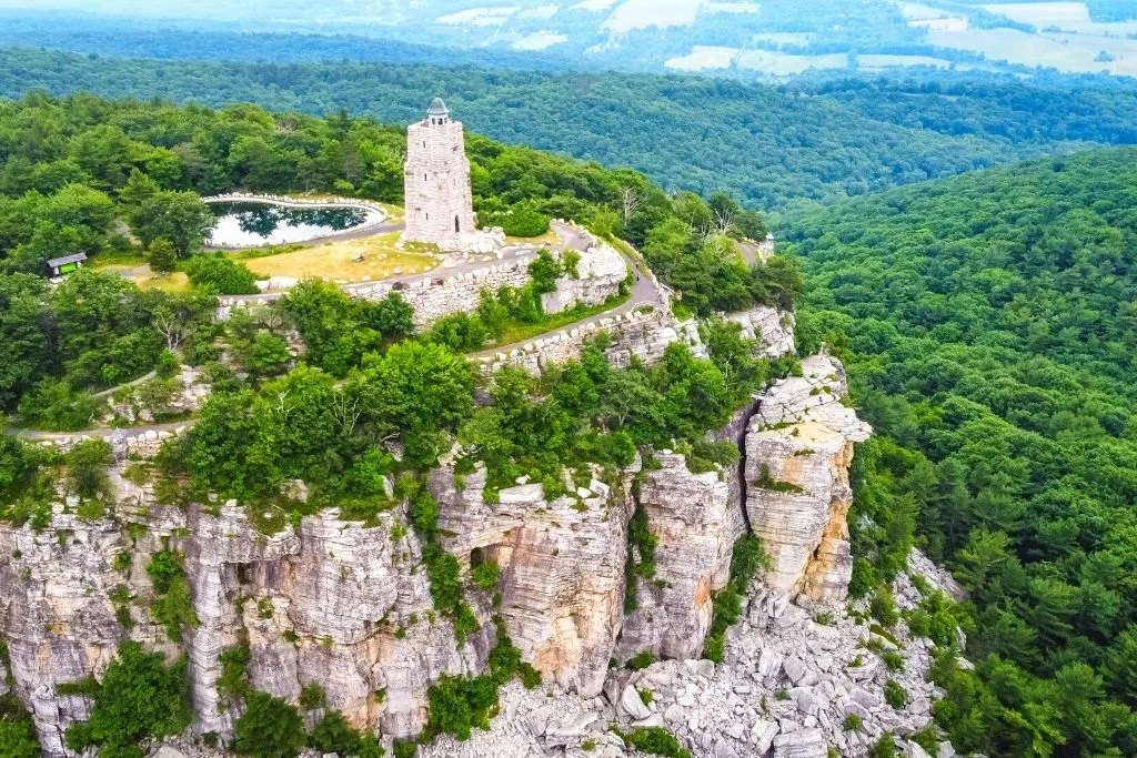 Aerial view of the Mohonk Preserves in New Paltz, NY. 