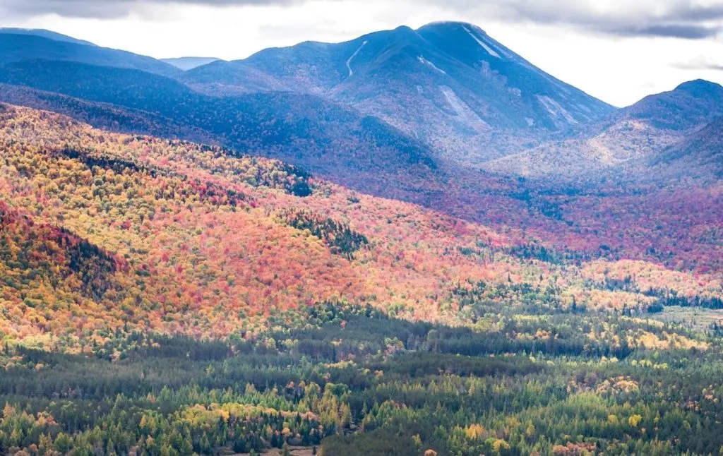 View of Mount Colden and the vibrant fall foliage in the Adirondacks. 