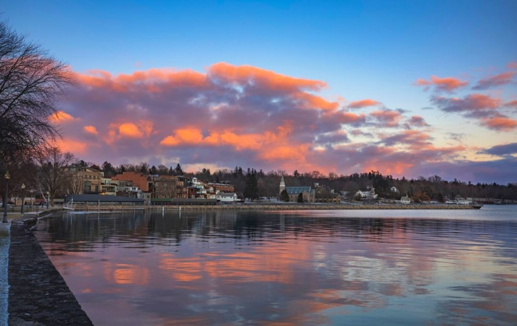 Sunset over Skaneateles Lake in new York. 