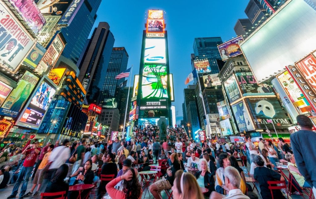 Times Square crowded with people