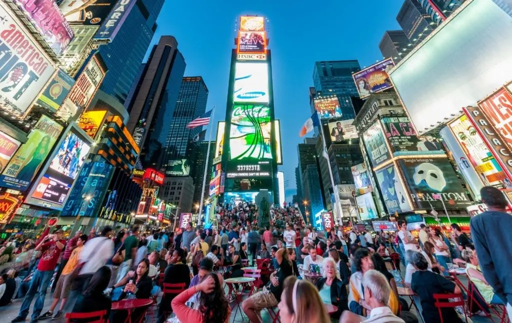 Times Square crowded with people