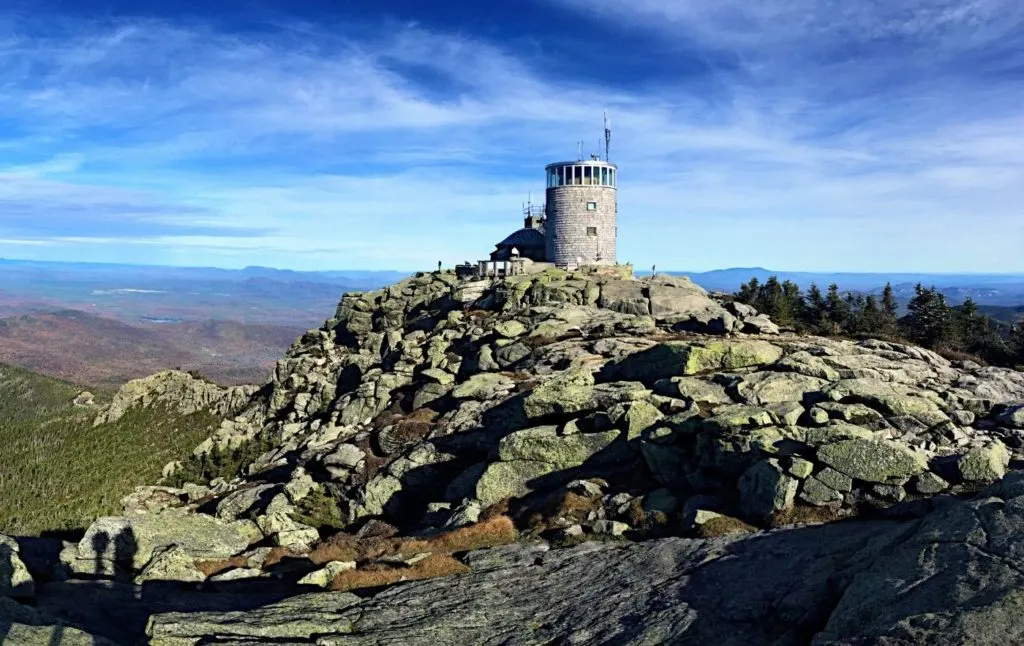 View of the weather station and castle at the top of Whiteface Mountain