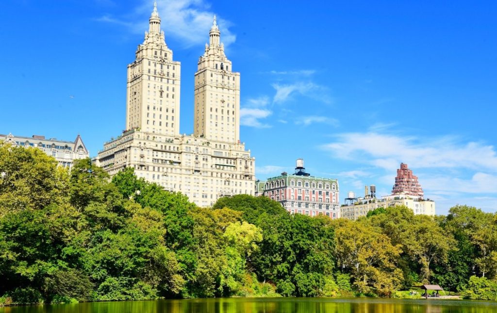 Upper East Side of New York City and buildings along Central Park.