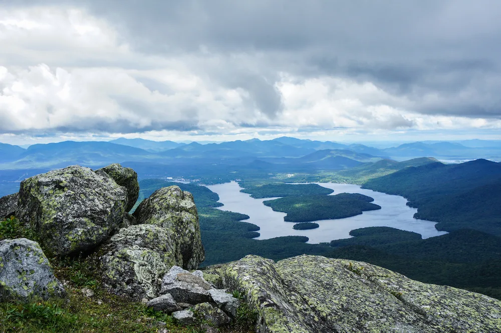 Panoramic view from the top of Whiteface Mountain, one of the best things to do in Lake Placid, NY.