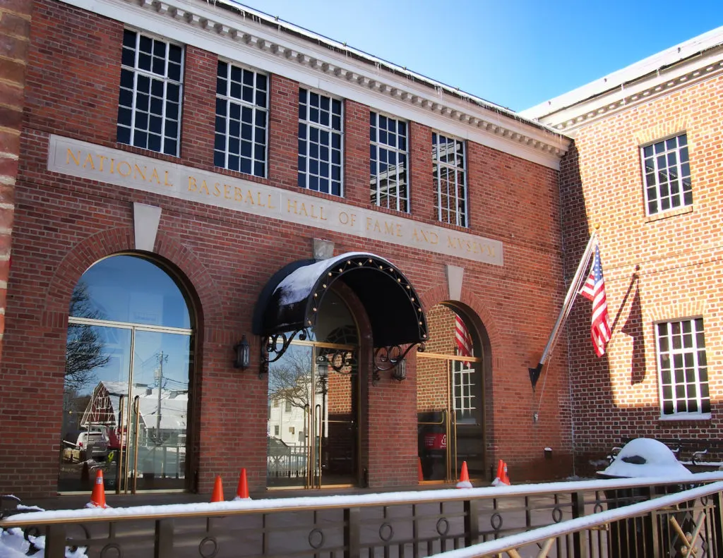 Brick facade of the National Baseball Hall of Fame, one of the best things to do in Cooperstown NY. 