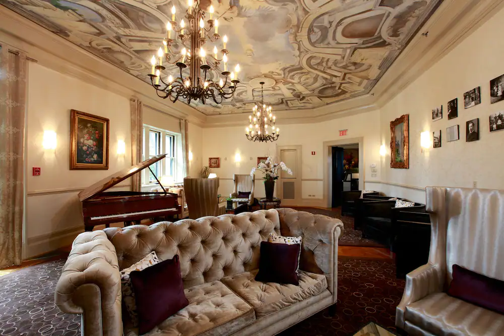 Oppulent interior of the Castle Hotel and Spa in Tarrytown, NY. Great place to stay while enjoying the best things to do in Sleepy Hollow NY. 