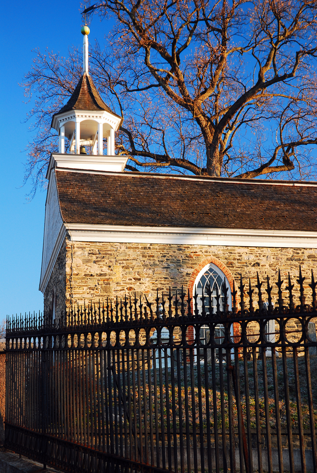 Stone exterior of the Old Dutch Church in Sleepy Hollow NY.