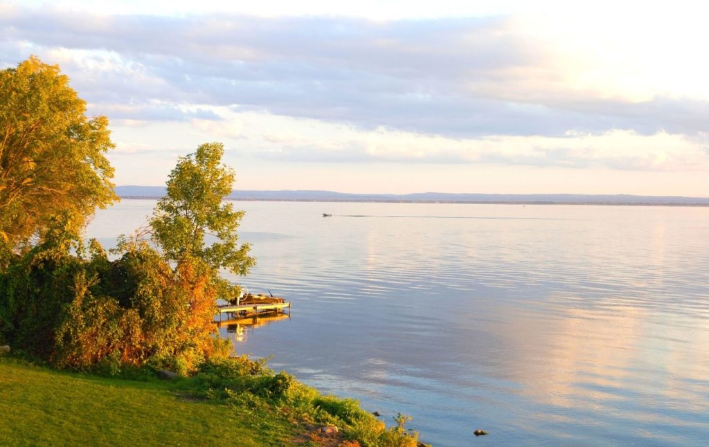 View of the dock and Oneida Lake. 