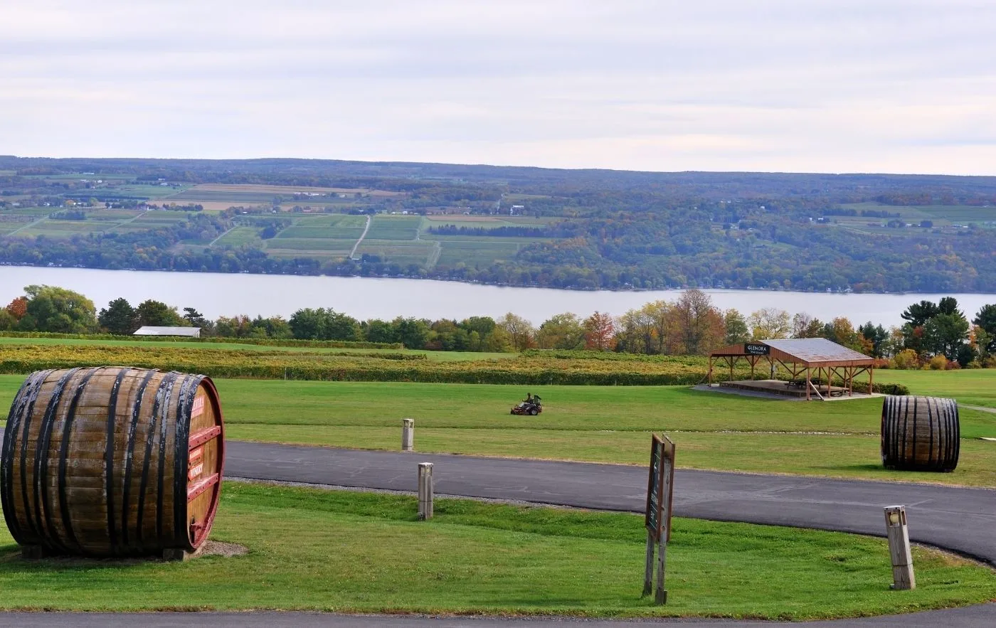 Wine vineyard overlooking a lake in the Finger Lakes region of New York.  