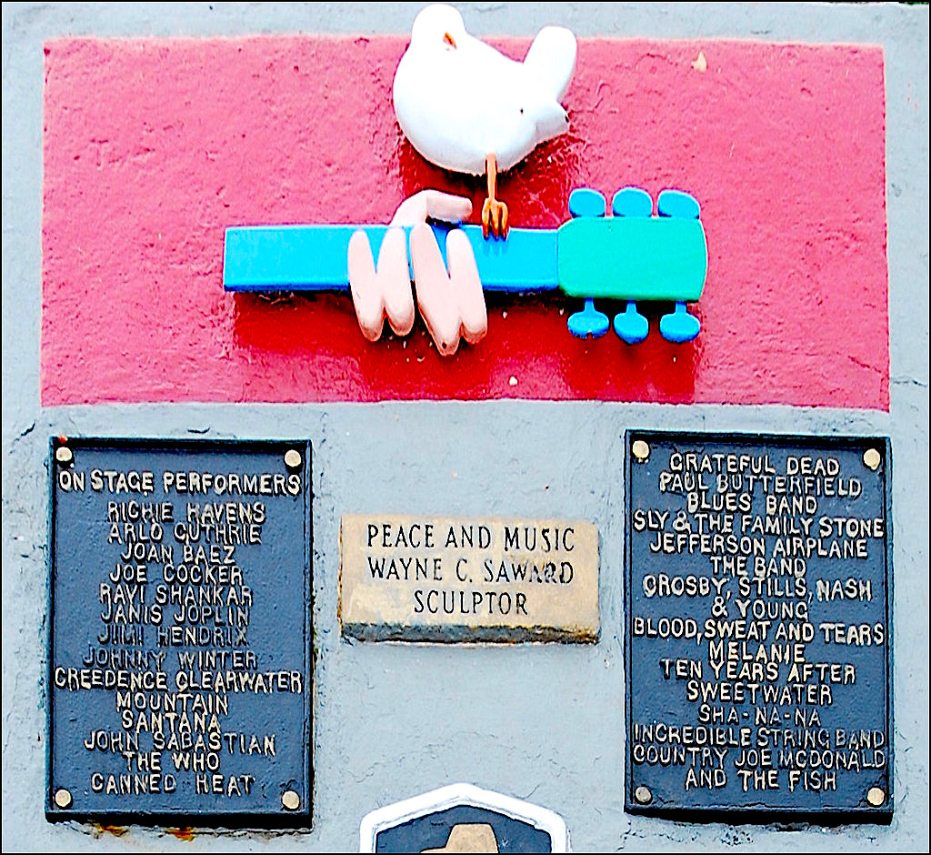 Site marker for the Woodstock music festival.