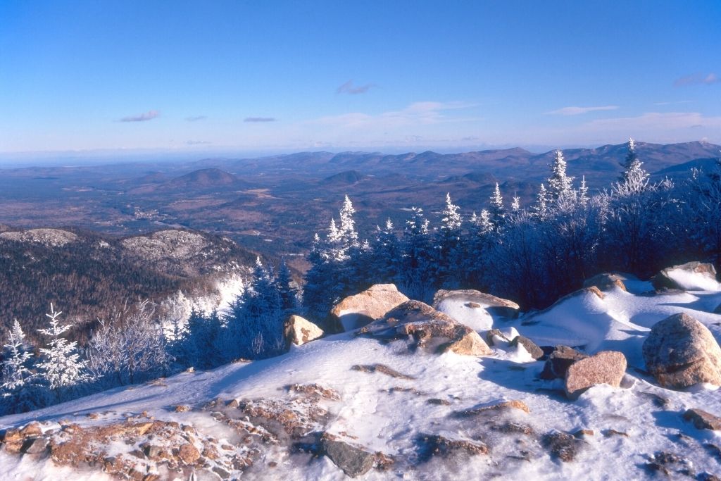 Adirondack Mountains covered in snow. 