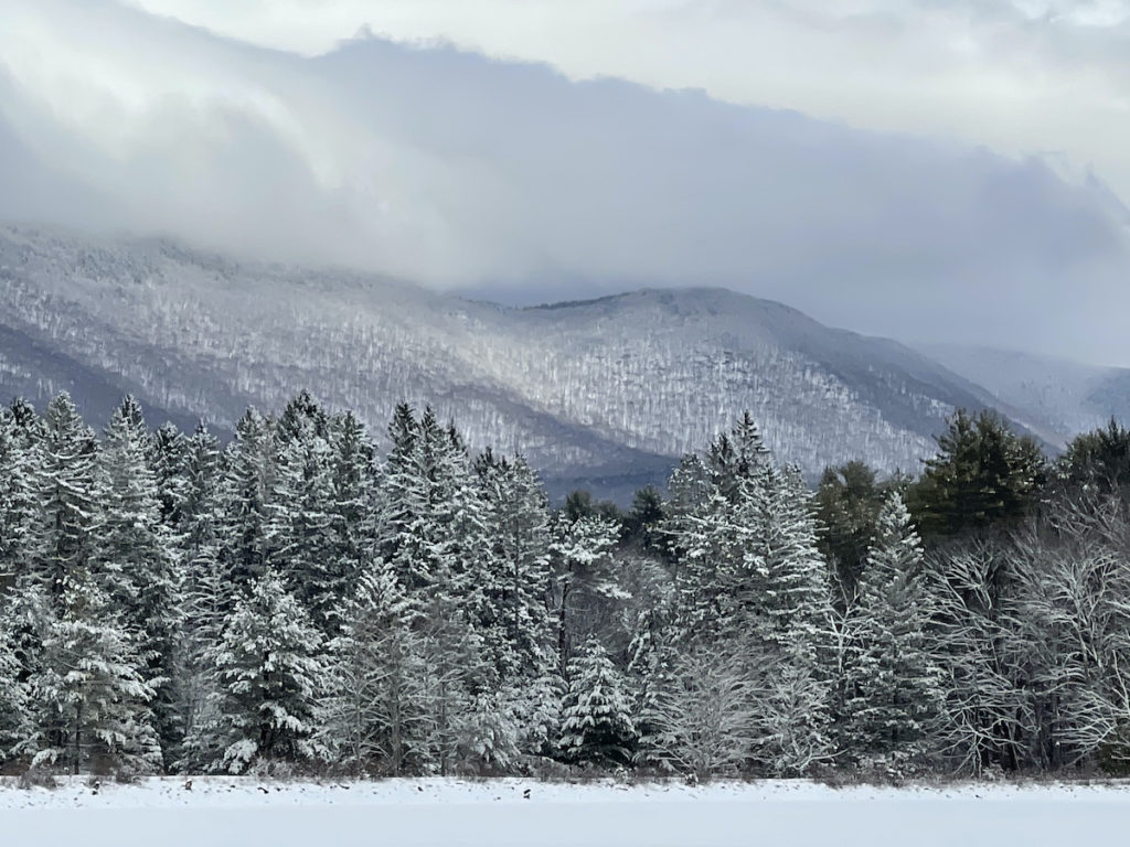 Catskill mountains covered in snow and home to some of the best winter hikes in New York. 