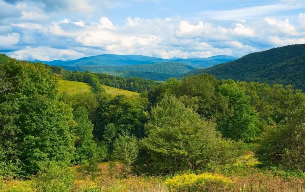 View of the Catskills Mountains in the summer from top Catskills all-inclusive resorts. 