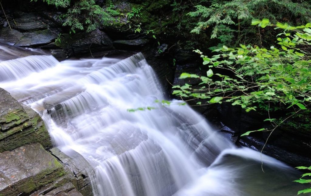 View od a waterfall in Fillmore Glen State Park. 