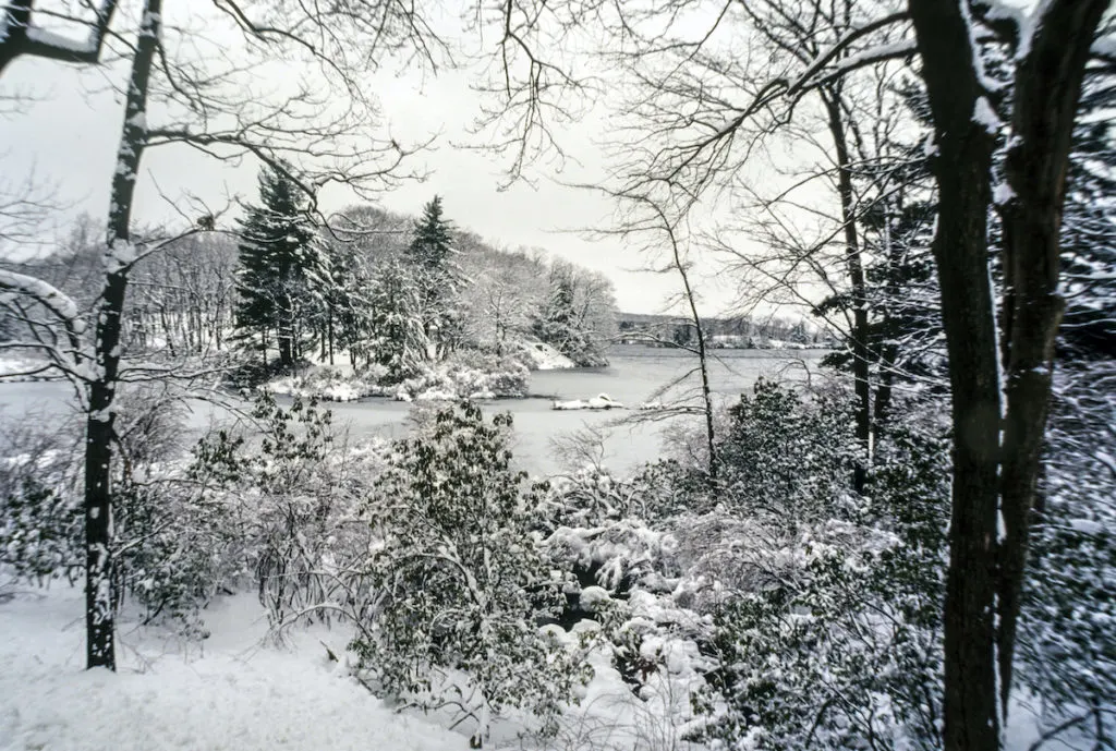 Harriman State Park covered in snow and one of the best winter hikes in New York state. 