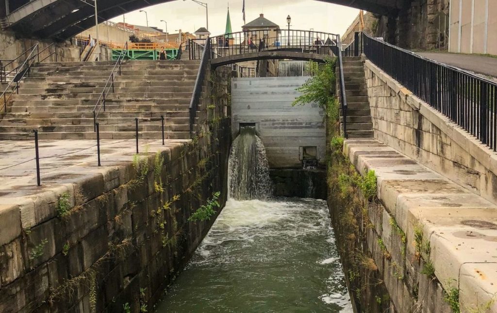 Locks on the Eerie Canal in Lockport, New York. 