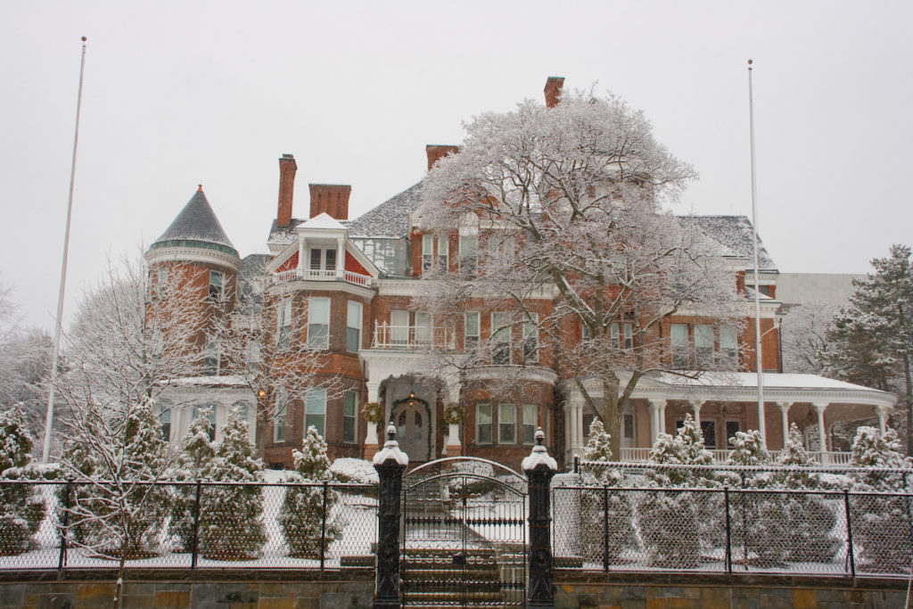 Governors mansion in Albany covered in snow. 