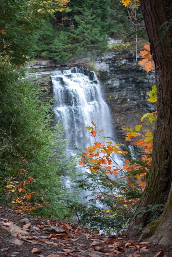 Aerial view of salmon river falls in the autumn. One of the best waterfalls in new york. 
