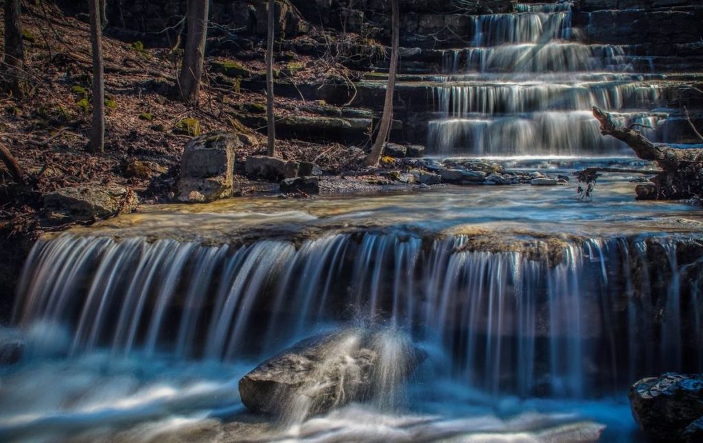 A waterfall in Three Falls Wood near Syracuse NY. 