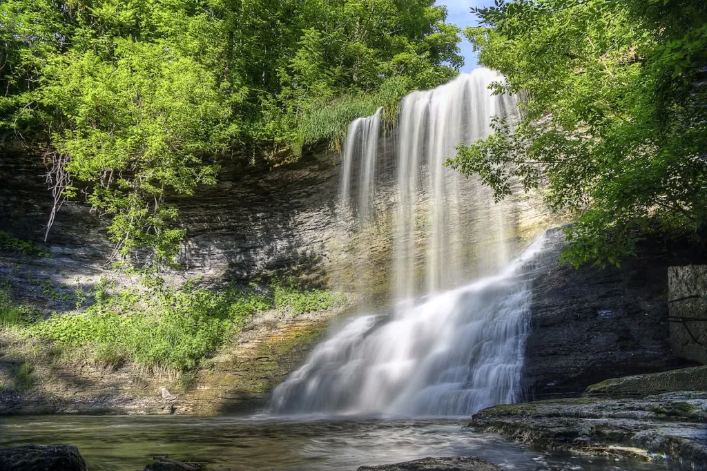 View of Wolcott Falls, best New York waterfalls. 