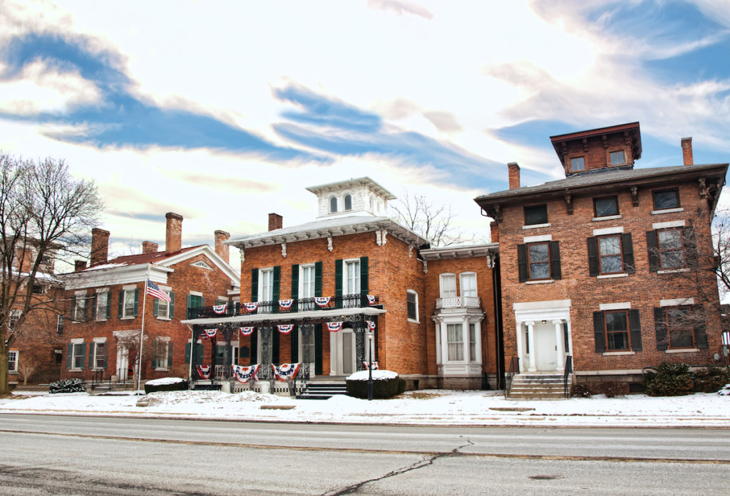 Historic brick buildings in the old town of Geneva NY. 