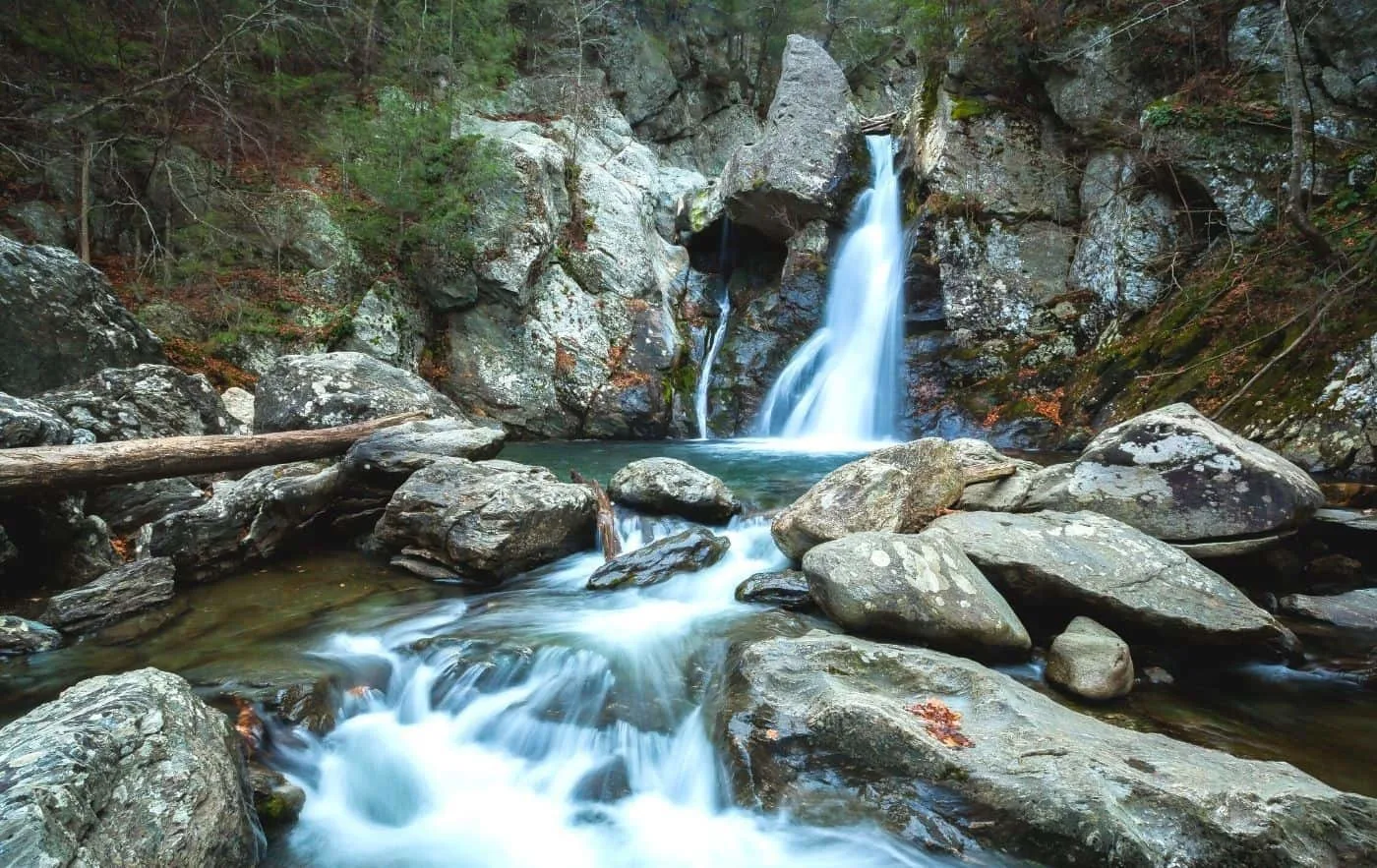 View of Bash Bish Falls, one fo the top waterfalls in New York. 