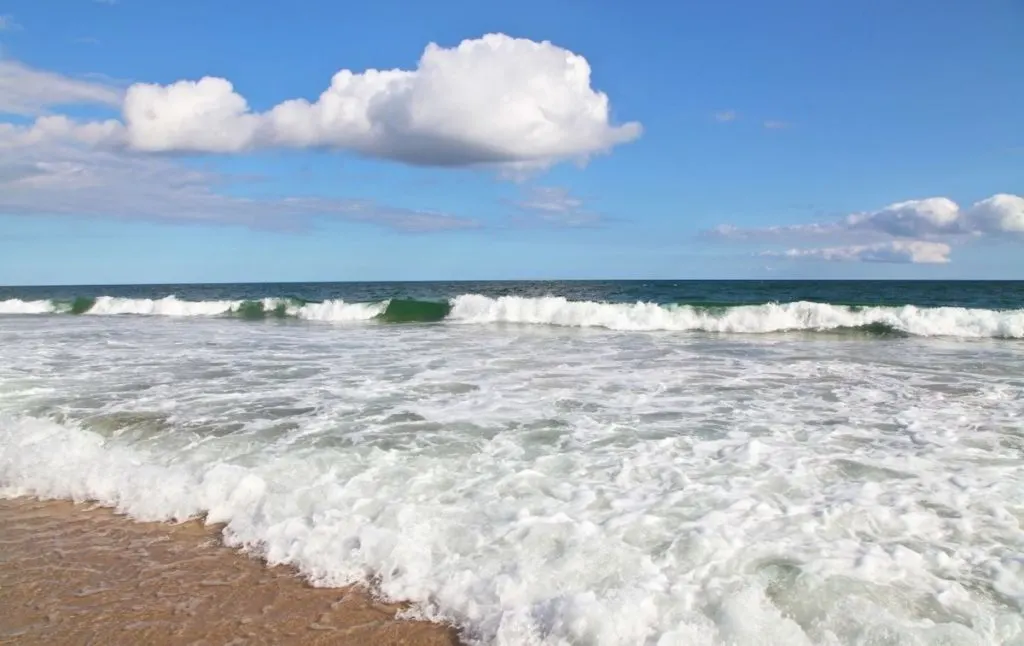 Waves crashing onto the shore at Flying Point Beach in Southampton, one fo the top beaches in Long island. 