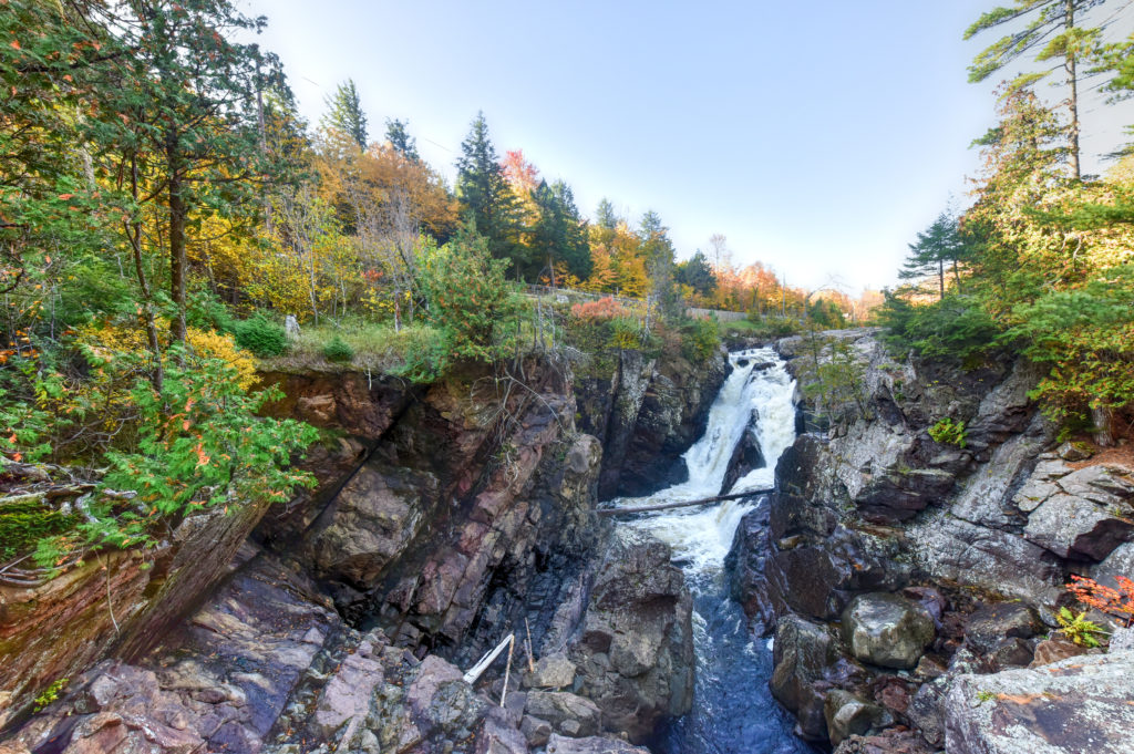 High Falls Gorge and Waterfall along the Ausable River and  one of the best waterfalls in New York. 