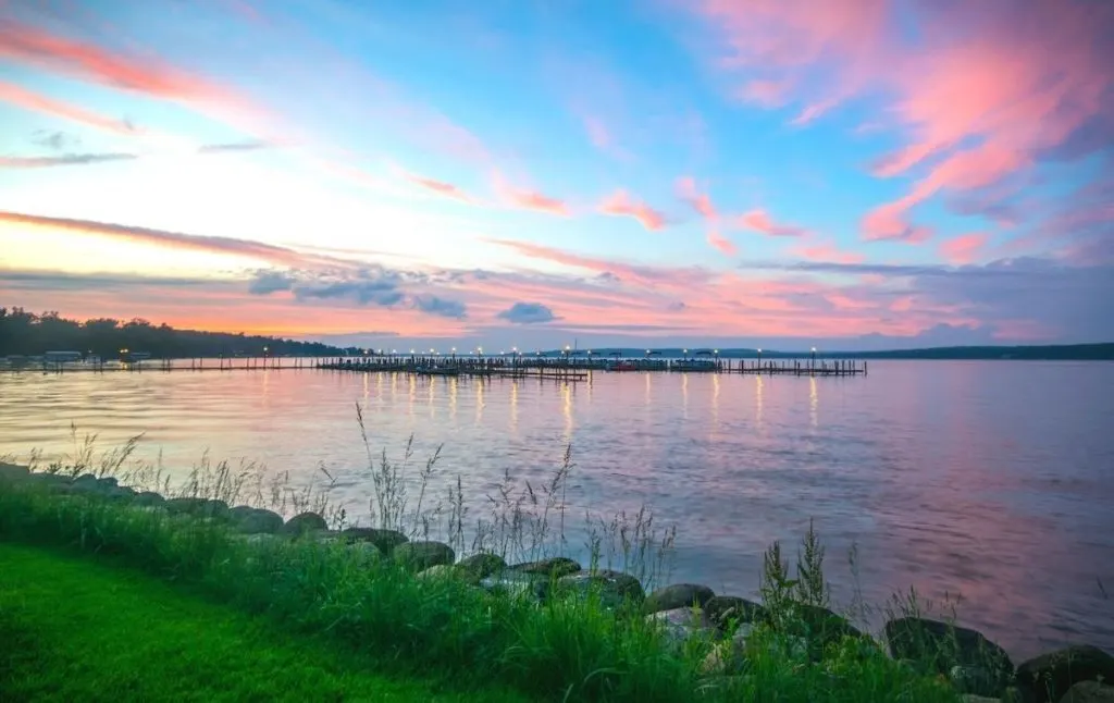 Sunset over the docks on Chautauqua Lake, one fo the best lakes in New York state. 