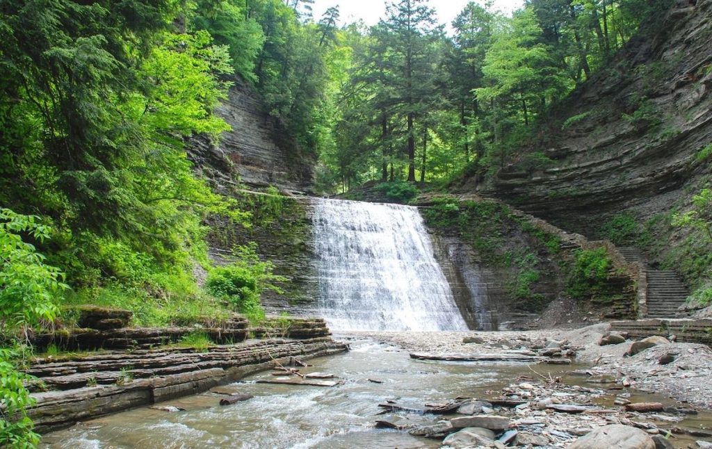 The white waterfall inside Stony Brook State Park, home to one of the best swimming holes in NY. 