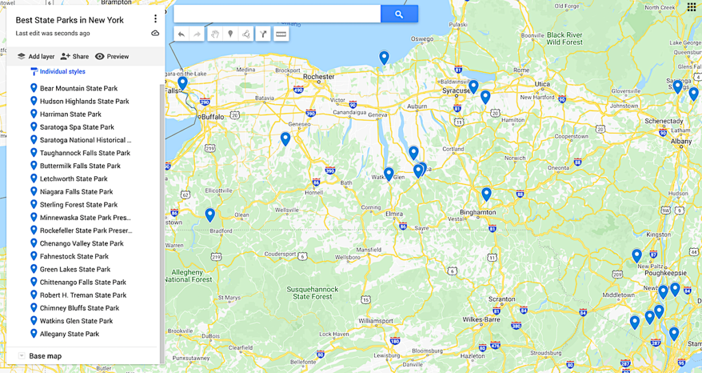 Map of the best state parks in New York