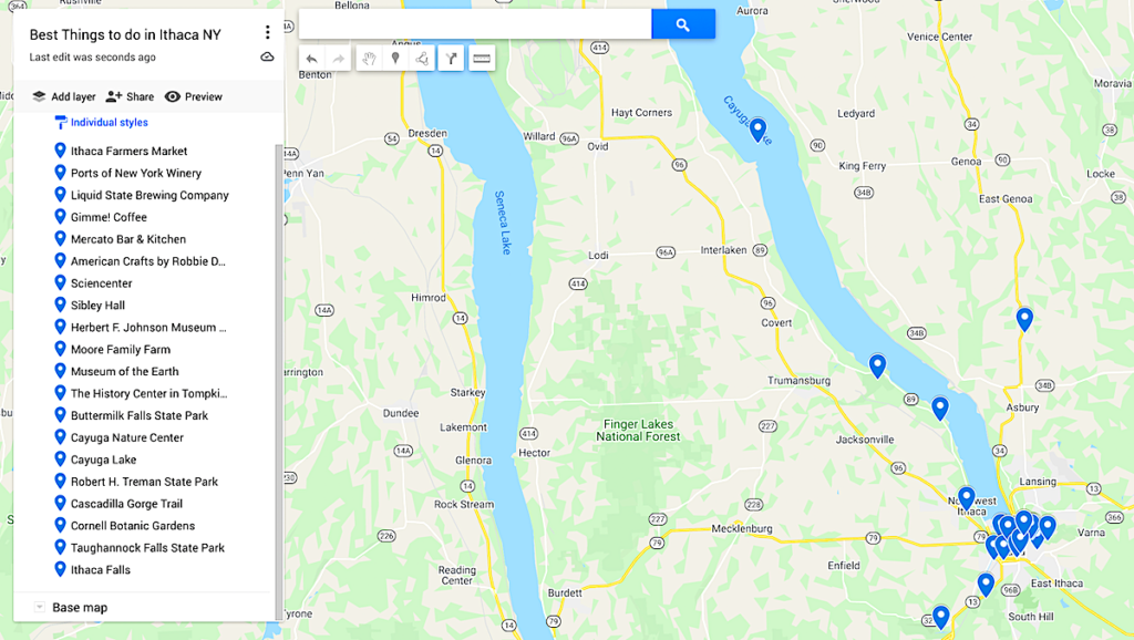 Map of the best things to do in Ithaca NY