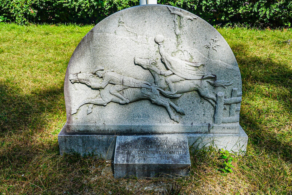 The Headless Horseman monument in Sleepy Hollow with an engraving on the tomb stone is one of the best things to do in Sleepy Hollow NY. 