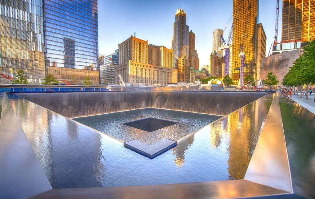 View of the 9/11 Memorial pools in NYC. 