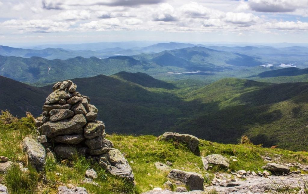 Cairn at the top of Mount Marcy along the Mount Marcy trail. 