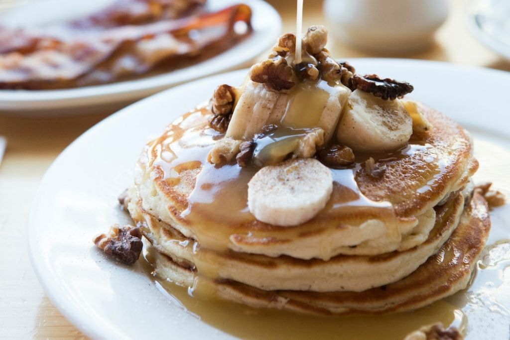 Bananas Foster pancakes form Clinton Street Baking Company. 