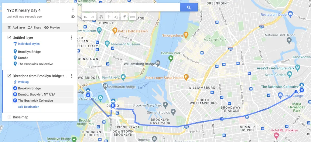 Map of day 4 of this 4 days New York City itinerary. 