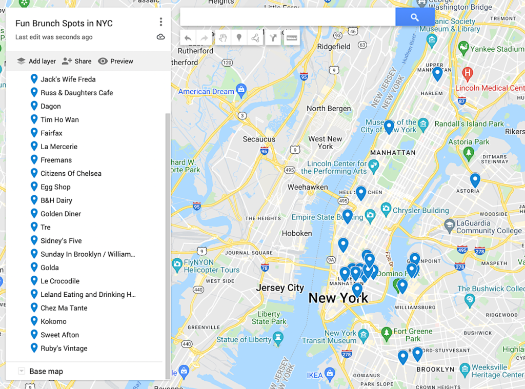 Fun brunch NYC map. 