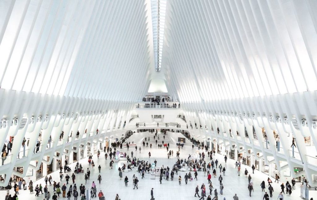 Modern architecture of the Oculus near the World Trade Center. 