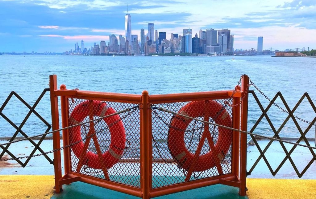 View of the Manhattan skyline from the Staten island Ferry