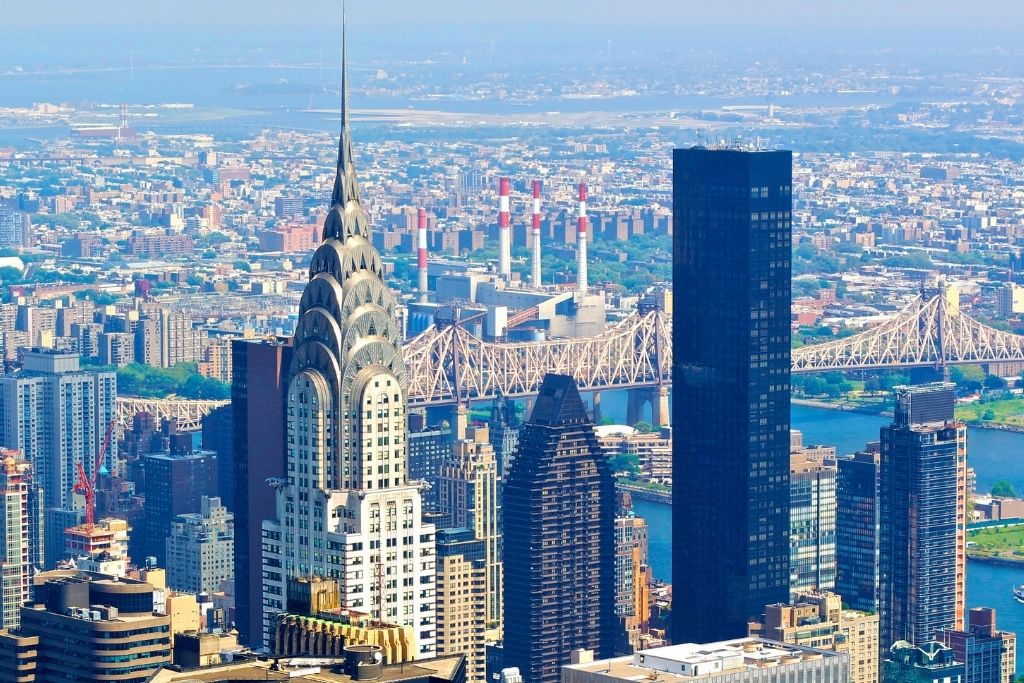Aerial view of the Chrysler Building in NYC, one of the best free things to do in NYC. 