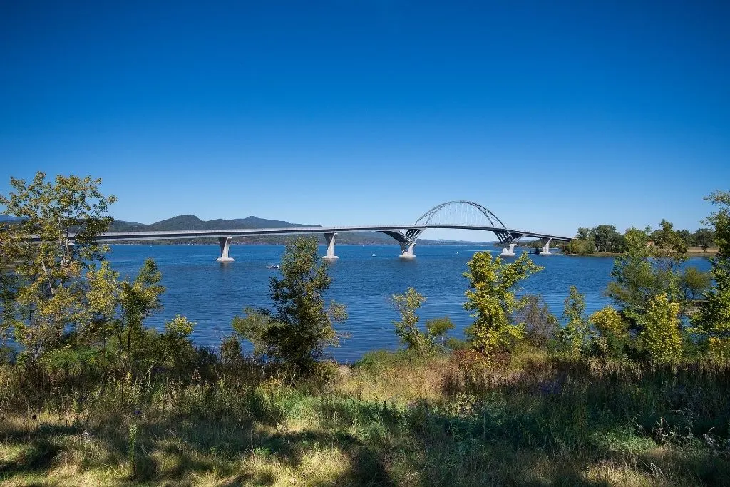 View of the bridge into Vermont over Lake Champlain from Crown Point. 