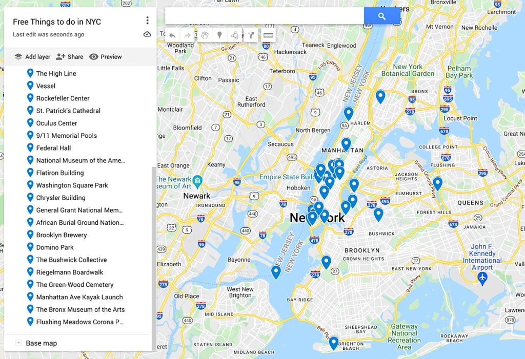 Map of the best free things to do in NYC. 