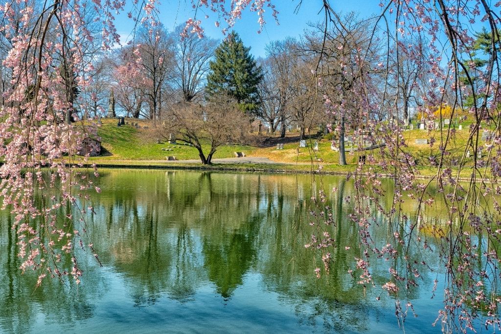 View of Green Wood Cemetery, home to one of the top views in new York City. 